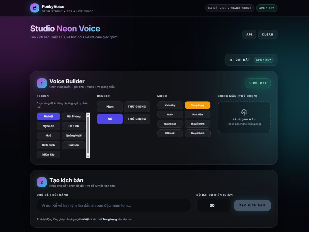 Tool Tạo Giọng Nói AI Vùng Miền – Poiiky-Voice ( Vĩnh Viễn )
