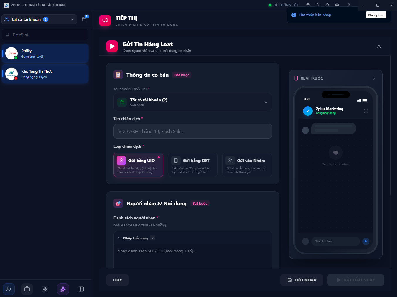 Zplus Giải pháp quản lý hàng chục tài khoản Zalo cùng lúc