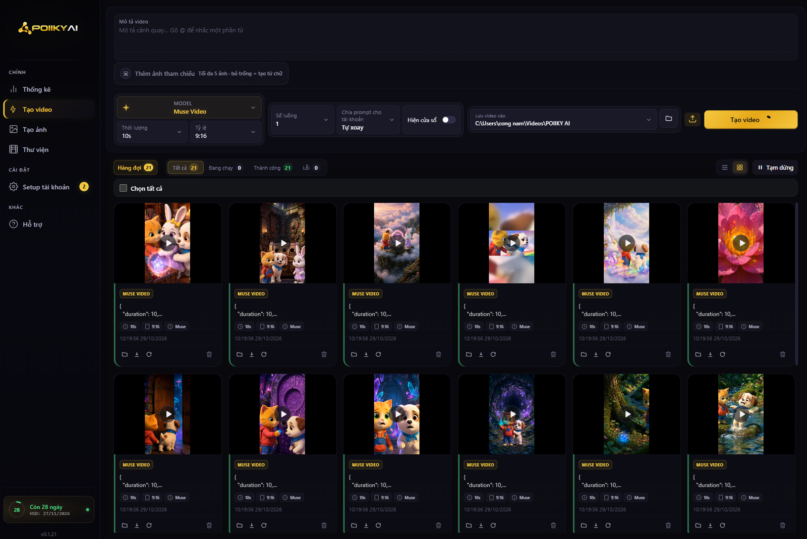Poiiky AI – Tạo Video Veo 3.1, Muse, Seedance 2.5 Không Giới Hạn